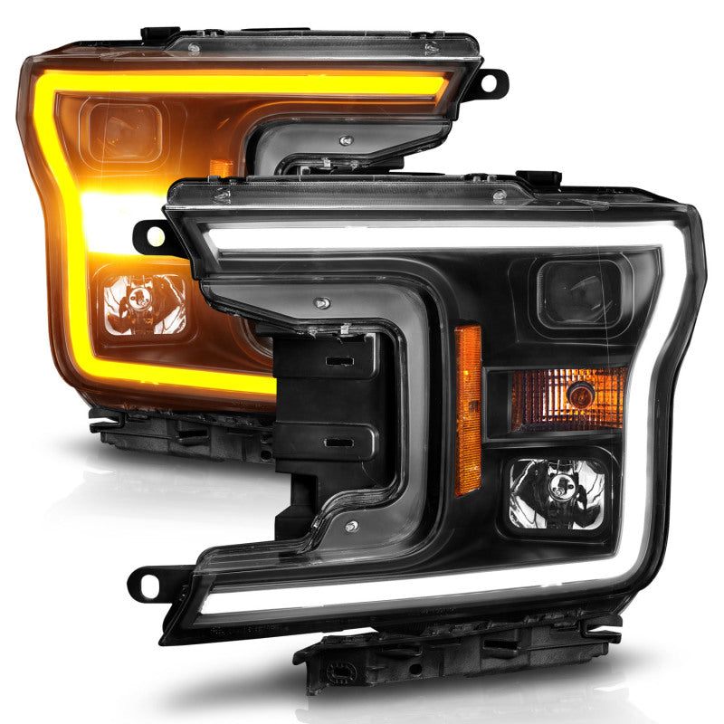 ANZO 2018-2020 Ford F-150 Projector Headlights with Plank Style Switchback and Black Housing