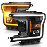 ANZO 2018-2020 Ford F-150 Projector Headlights with Plank Style Switchback and Black Housing