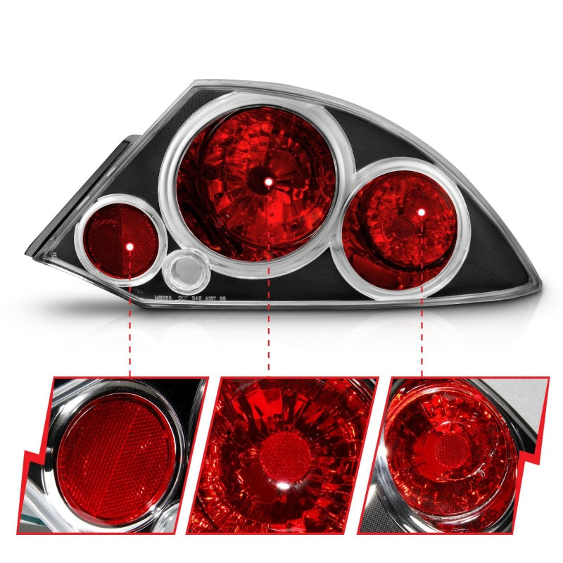 ANZO 2000-2005 Mitsubishi Eclipse Tail Light Assembly with Clear Lens and Black Housing