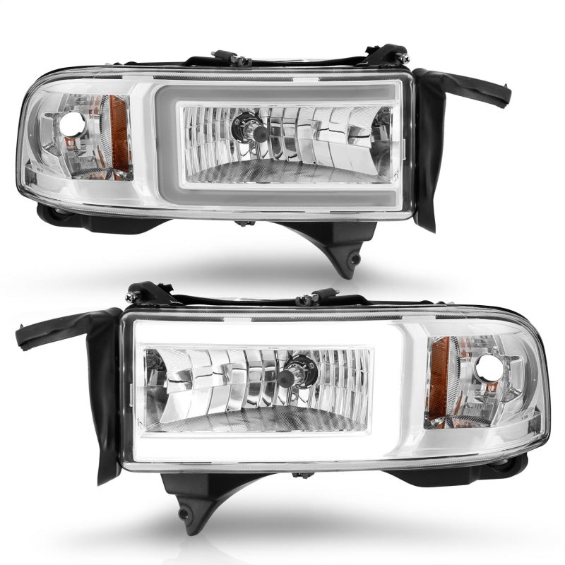ANZO 94-02 Dodge Ram Crystal Headlight with Light Bar – Chrome Housing Pair
