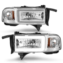 ANZO 94-02 Dodge Ram Crystal Headlight with Light Bar – Chrome Housing Pair