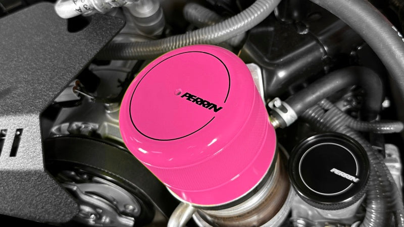 Perrin Performance Hyper Pink Oil Filter Cover for Subaru WRX and BRZ/FR-S/86/GR86 (Part number: perPSP-ENG-716HP)