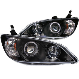 ANZO 2004-2005 Honda Civic Projector Headlights with Halo and Black Housing