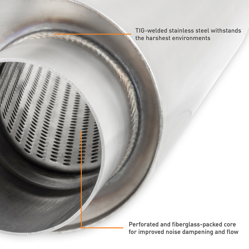 Mishimoto Universal Muffler with 3-inch Offset Inlet/Outlet - Brushed Stainless Steel
