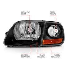 Load image into Gallery viewer, ANZO Crystal Headlights for Ford F-150 1997-2003 with Black Housing and Clear Lenses