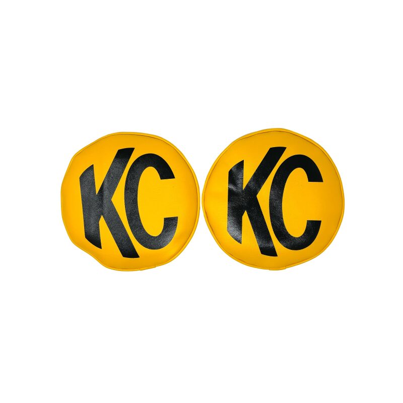 KC HiLiTES Retro 8-Inch Round Yellow Vinyl Light Cover with Black KC Logo (Pair)