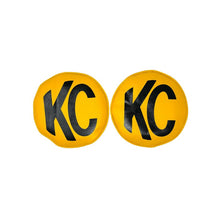 Load image into Gallery viewer, KC HiLiTES Retro 8-Inch Round Yellow Vinyl Light Cover with Black KC Logo (Pair)