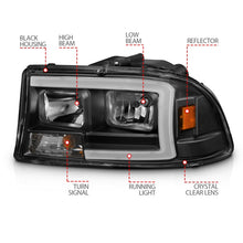 Load image into Gallery viewer, ANZO 97-04 Dodge Dakota/Durango Crystal Headlight Set with Light Bar, Black Housing
