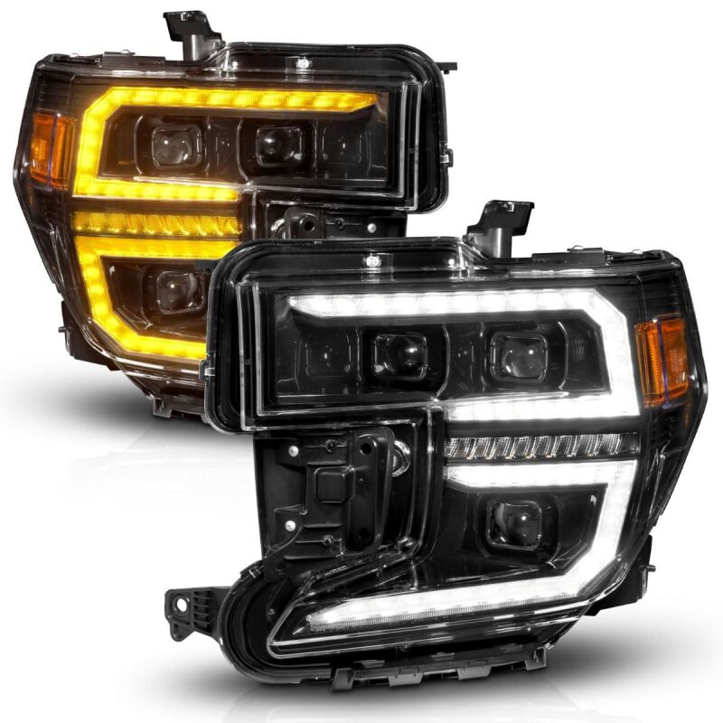 ANZO 19-21 GMC Sierra 1500 LED Projector Headlights with Switchback and Sequential Indicators – Black Housing
