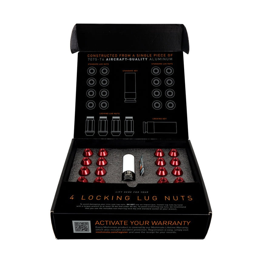 Mishimoto Aluminum Locking Lug Nuts M12x1.5 Red - 20 Piece Set