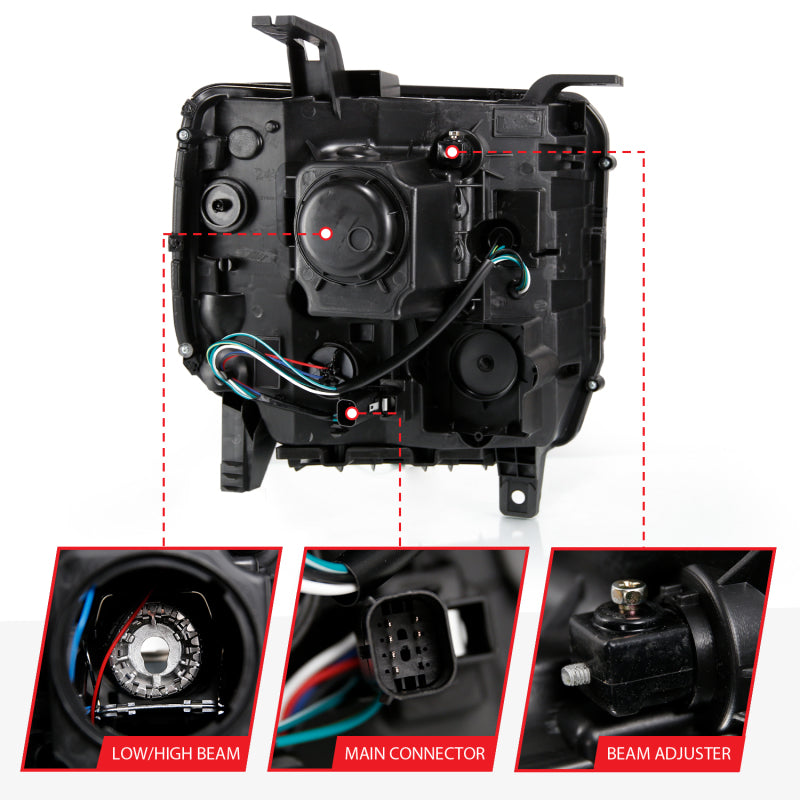 ANZO 2016-2019 GMC Sierra 1500 Projector Headlights with Plank Style Design, Black Finish & Sequential Amber Turn Signal