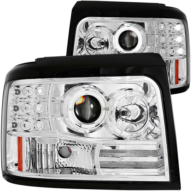 ANZO 1992-1996 Ford F-150 Projector Headlights with Halo, Chrome Housing, and Side Marker Lights