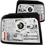 ANZO 1992-1996 Ford F-150 Projector Headlights with Halo, Chrome Housing, and Side Marker Lights