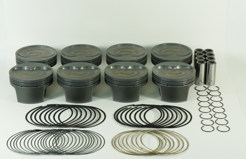Mahle MS Piston Set for Chevrolet Small Block 385 CID – 4.040 Inch Bore, 3.750 Stroke, 6.000 Inch Rod, 0.927 Inch Pin, 26cc Chamber, High Compression 8.4 CR, Set of 8