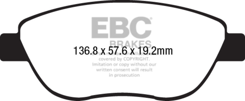 EBC Redstuff Ceramic Low Dust Front Brake Pads for Fiat 500 (2014-2018) * Part Number EBCDP32212C