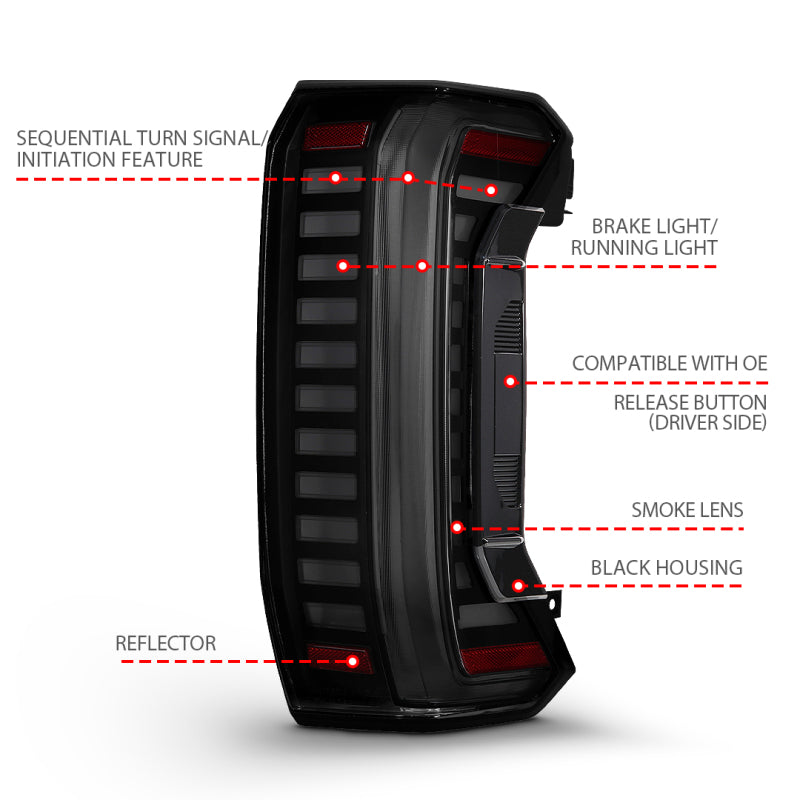 ANZO Z-Series Full LED Tail Lights for Toyota Tundra 2022-2024, Smoke Lens - Pair