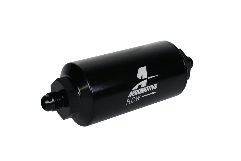 Aeromotive In-Line Filter with 10 Micron Fabric Element, AN-06 Male, Bright Dip Black Finish