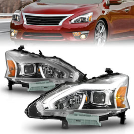 ANZO 13-15 Nissan Altima Projector Headlights with Light Bar and Chrome Housing