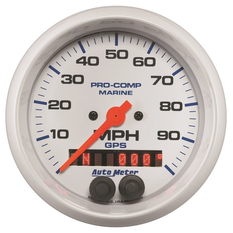 AutoMeter GPS Speedometer 3-3/8 Inch Marine White – Up to 100 MPH with Digital Display and Plug & Play Installation