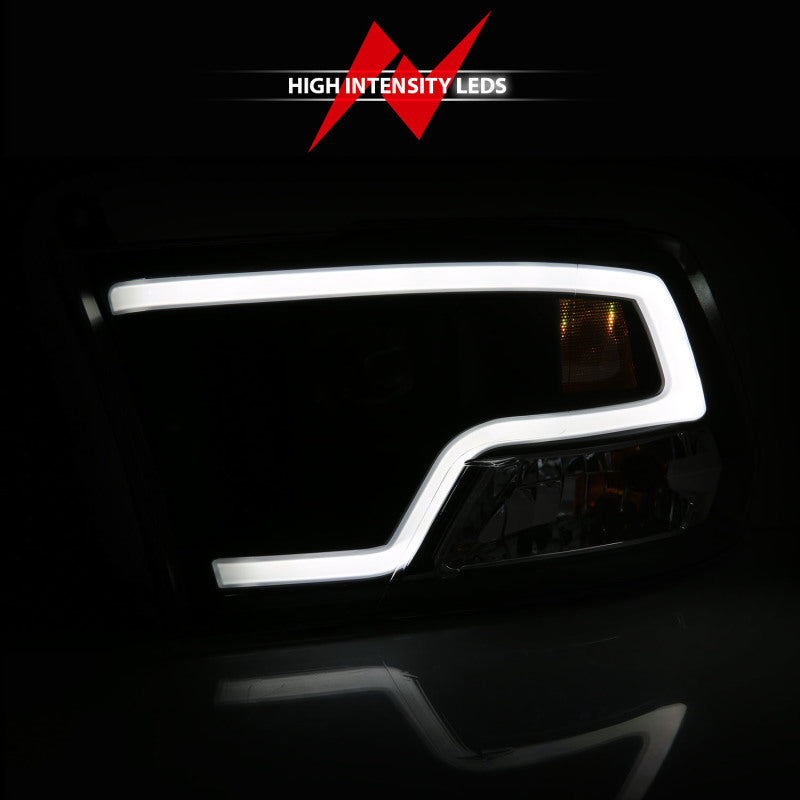 ANZO 09-18 Dodge Ram 1500 Plank Style Projector Headlights with Halo - Black