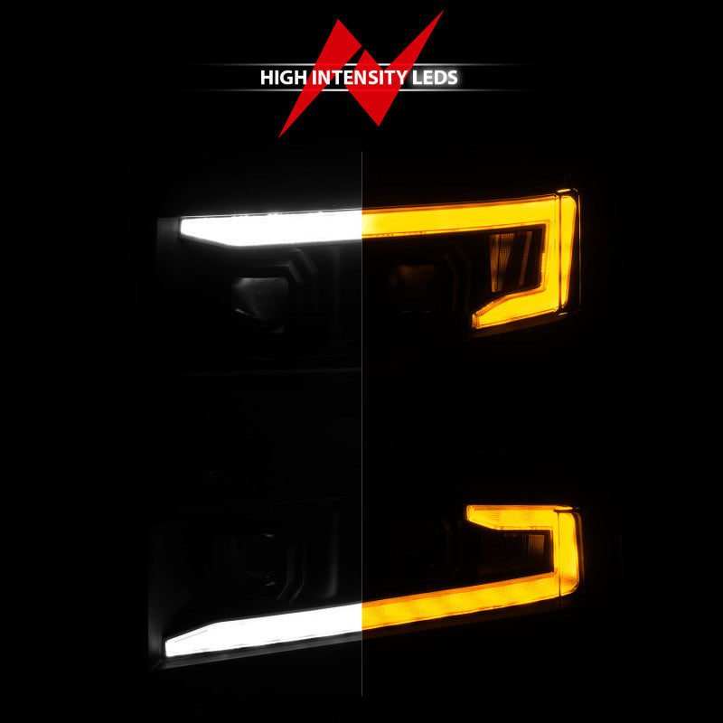 ANZO 2019-2022 Chevrolet Silverado 1500 LED Projector Headlight with Light Bar, Switchback, Sequential Turn Signals, Black Housing, Driver Side Only - Model anz111566-L