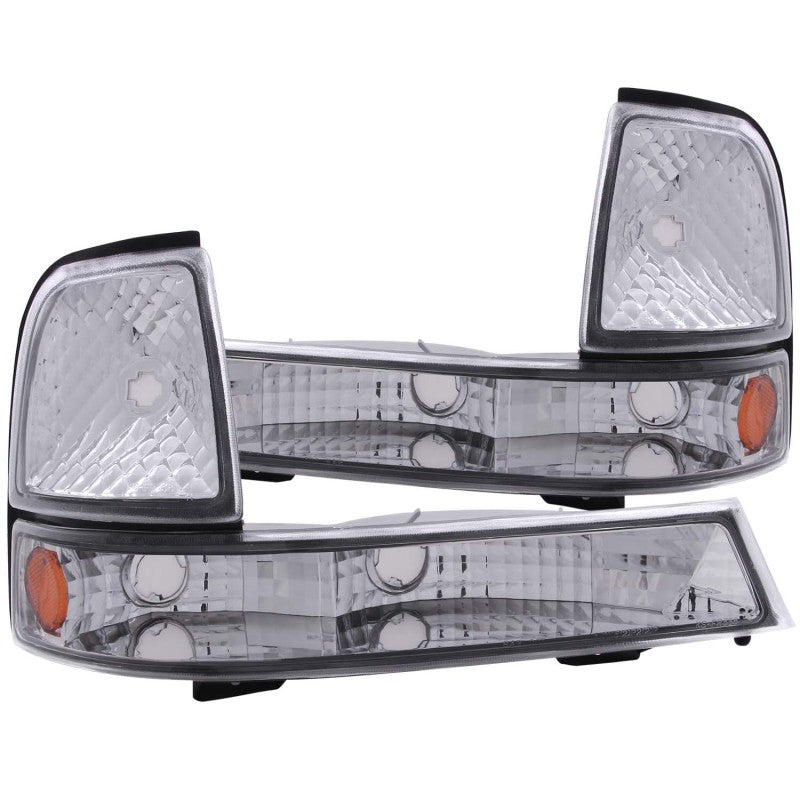 ANZO 1998-2000 Ford Ranger Euro Parking Lights with Chrome Housing and Amber Reflector