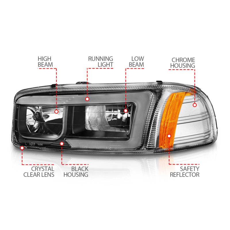 ANZO 99-17 GMC Sierra/Denali Headlight Set with Black Housing and Clear Lenses