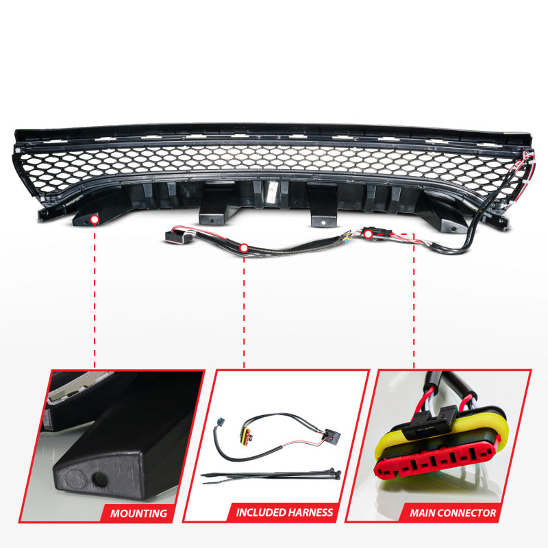ANZO 15-23 Dodge Charger Black LED Grille with Ignition Initiation & Running Light Bar