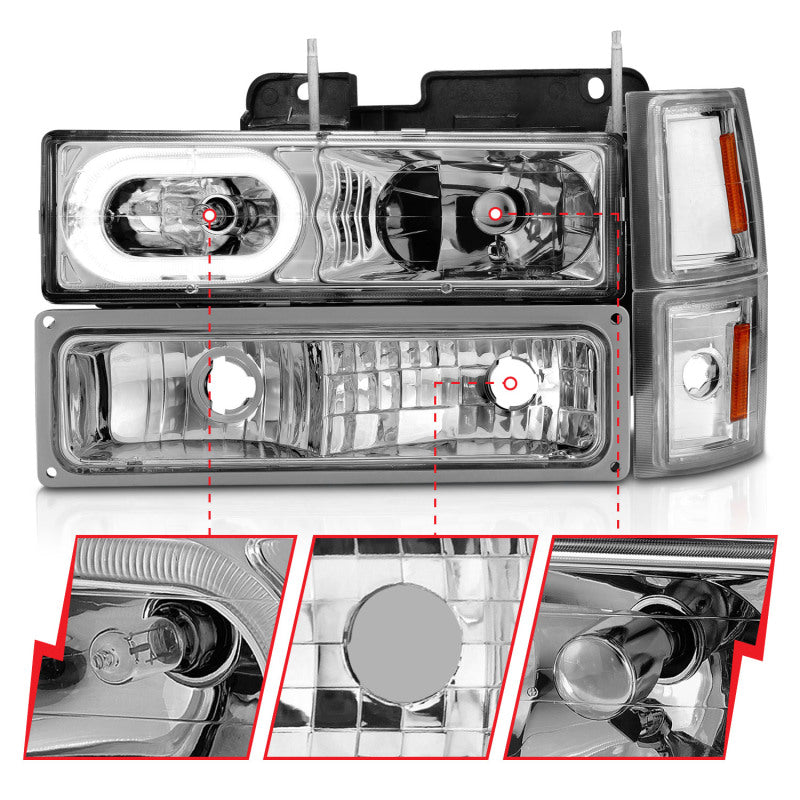 ANZO 88-98 Chevrolet C1500 Crystal Headlight Set with Halo and Signal Lights
