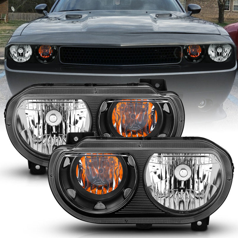 ANZO 2008-2014 Dodge Challenger Crystal Headlights with Black Housing and Clear Lenses