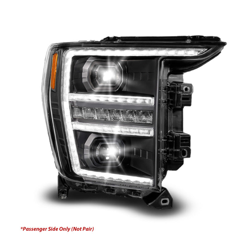 ANZO 21-23 Ford F-150 LED Projector Headlight Passenger Side with Switchback and Sequential Turn Signal - Black Housing