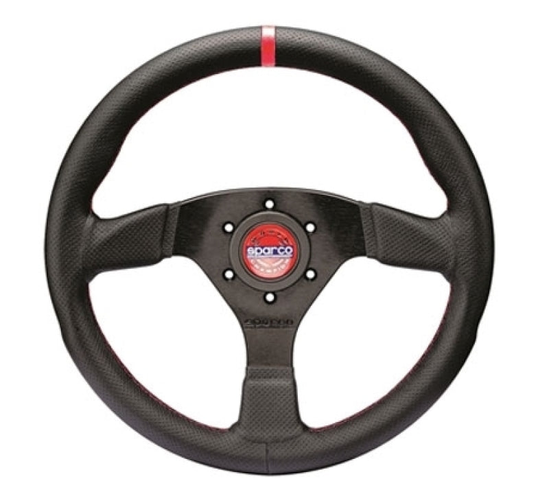 Sparco R383 Champion Black Leather Steering Wheel with Black Stitching by Sparco