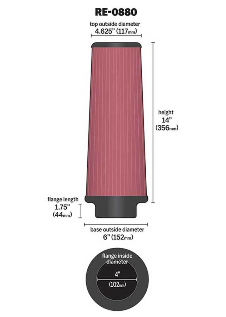 K&N Engineering Universal Rubber Air Filter 4-inch Flanged for Automotive and Equipment