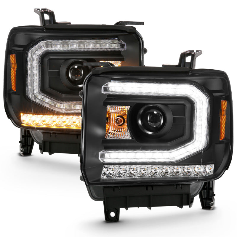 ANZO 2016-2019 GMC Sierra 1500 Projector Headlights with Plank Style Design, Black Finish & Sequential Amber Turn Signal