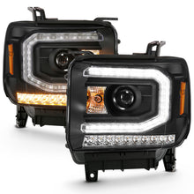Load image into Gallery viewer, ANZO 2016-2019 GMC Sierra 1500 Projector Headlights with Plank Style Design, Black Finish &amp; Sequential Amber Turn Signal