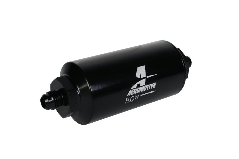 Aeromotive In-Line Filter with 10 Micron Fabric Element, AN-06 Male, Bright Dip Black Finish