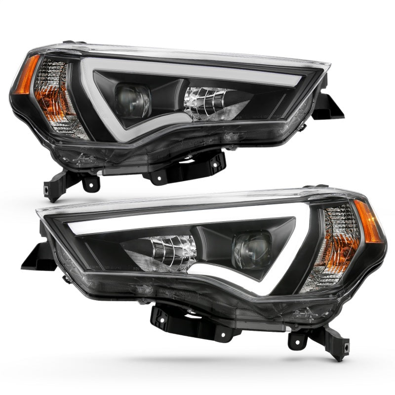 ANZO 14-18 Toyota 4Runner Plank Style Projector Headlights with Amber Accents - Black Pair