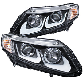 ANZO 2012-2015 Honda Civic Projector Headlights with U-Bar, Black Housing, Clear Lens - Pair