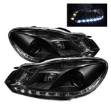 Spyder Volkswagen Golf/GTI 2010-2013 Projector Headlights with DRL - Black, Halogen Model (Part Number: PRO-YD-VG10-DRL-BK)