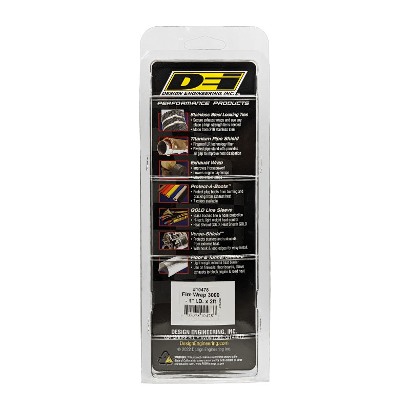DEI Fire Wrap 3000 Thermal Insulator Sleeve - 1 Inch I.D. x 2 Feet, Easy Hook & Loop Closure for Automotive Applications