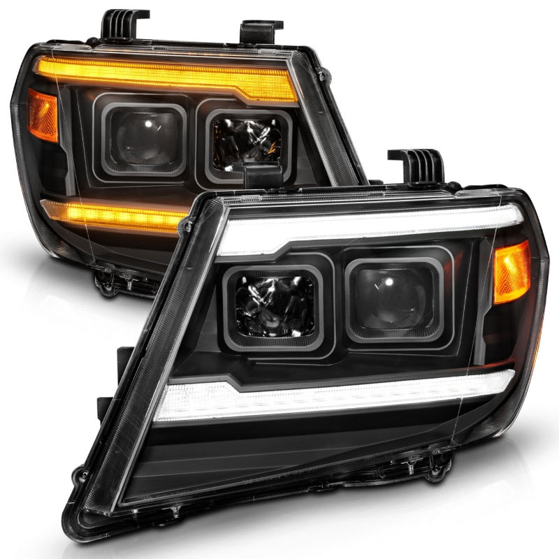 ANZO 09-20 Nissan Frontier Black Projector Headlights with Sequential LED DRL and Light Bar Switchback
