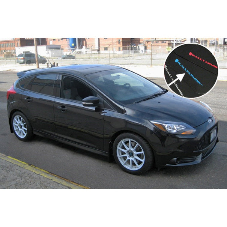 Rally Armor 12-19 Ford Focus ST / 16-19 RS Black Urethane Mud Flap with Grey Logo - Durable UV-Resistant Protection