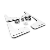 Rally Armor UR Series Mud Flaps for Tesla Model Y – Juniper Y White with Black Logo, Part Number RALMF72-UR-WH/BLK