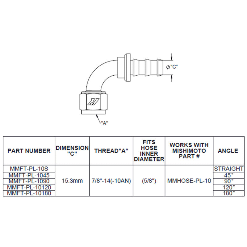 Mishimoto 90 Degree Push Lock Fitting - 10AN for Automotive Coolers and Lines