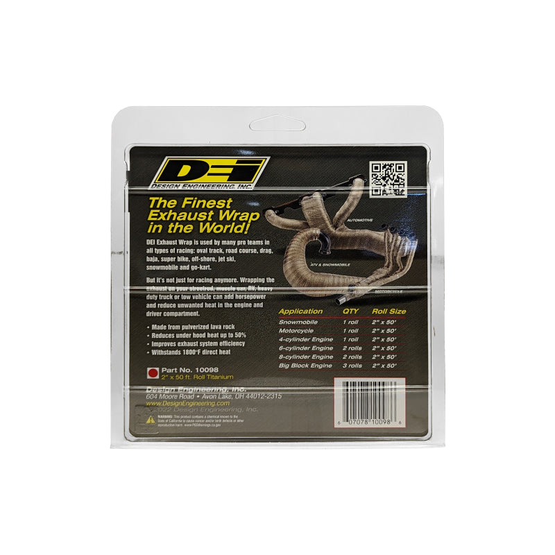 DEI Titanium Exhaust Wrap 2-inch x 50ft with LR Technology - High-Temperature Automotive Insulation