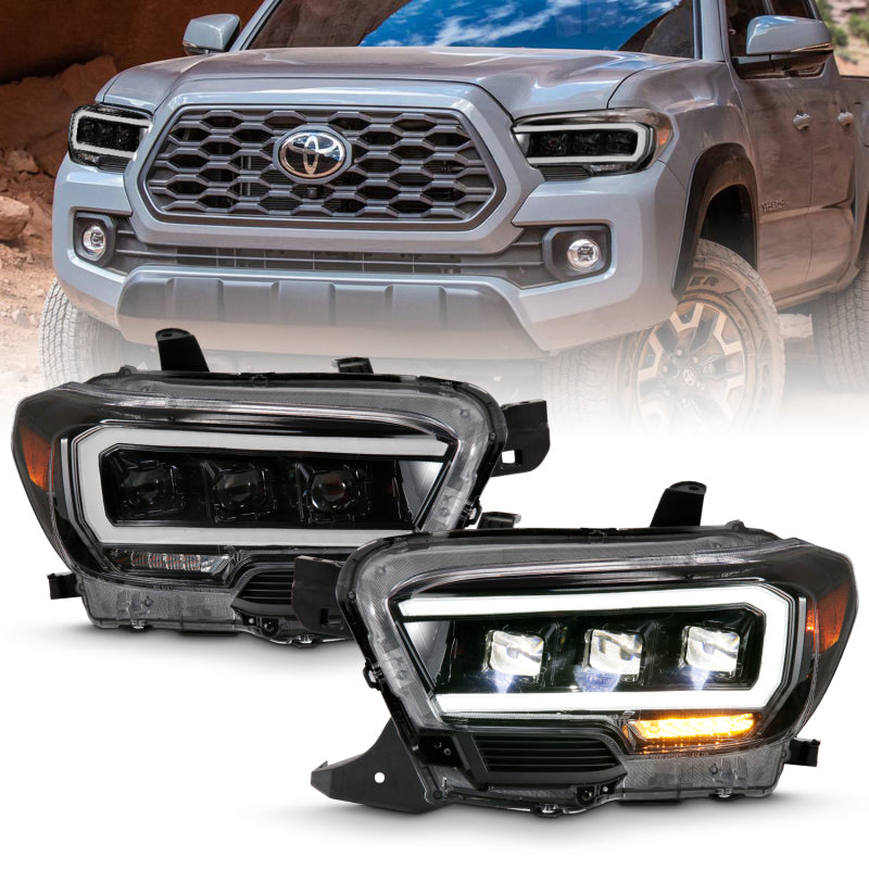 ANZO 2016-2018 Toyota Tacoma LED Projector Headlights Plank Style Black with Amber