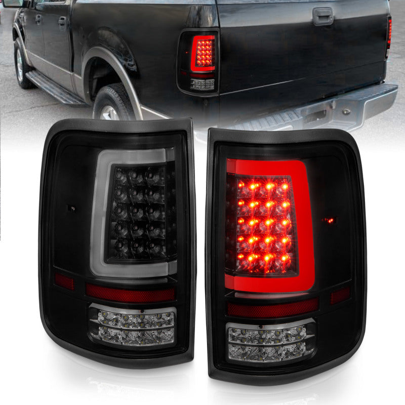 ANZO 2004-2006 Ford F-150 LED Tail Light Assembly with Light Bar, Smoke Lens, Black Housing – Pair