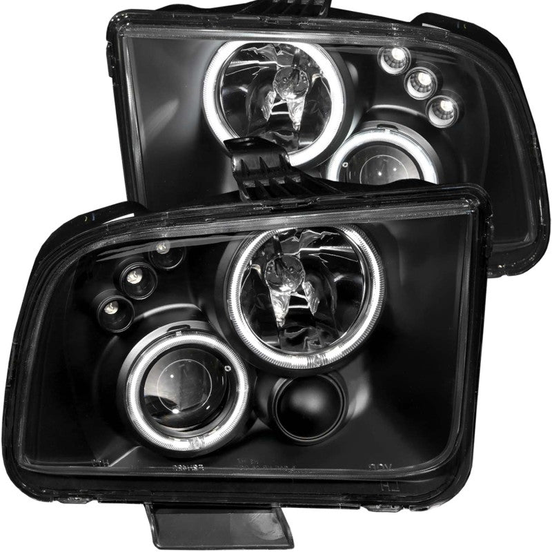 ANZO 2005-2009 Ford Mustang Projector Headlights with Halo, Black Housing and Clear Lens – Pair