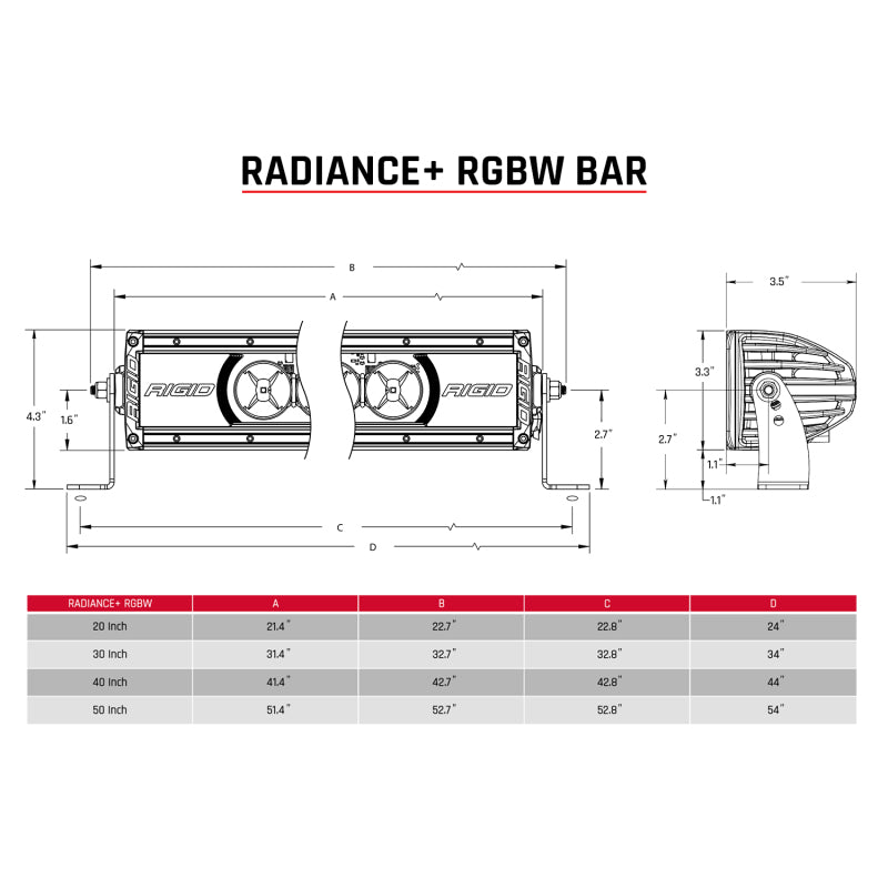 Rigid Industries Radiance+ 40-inch RGBW Light Bar with Color-Changing Backlight