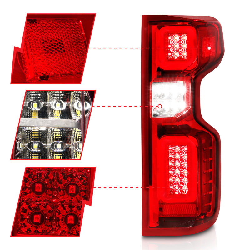 ANZO 19-21 Chevy Silverado Work Truck Full LED Tail Lights with Sequential Light Bar Chrome Housing